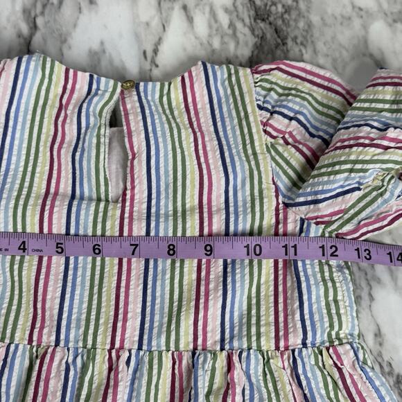 Crewcuts Girls Puff Sleeve Dress Rainbow Seersucker Size 5 Sun A Line Tiered - Picture 6 of 6